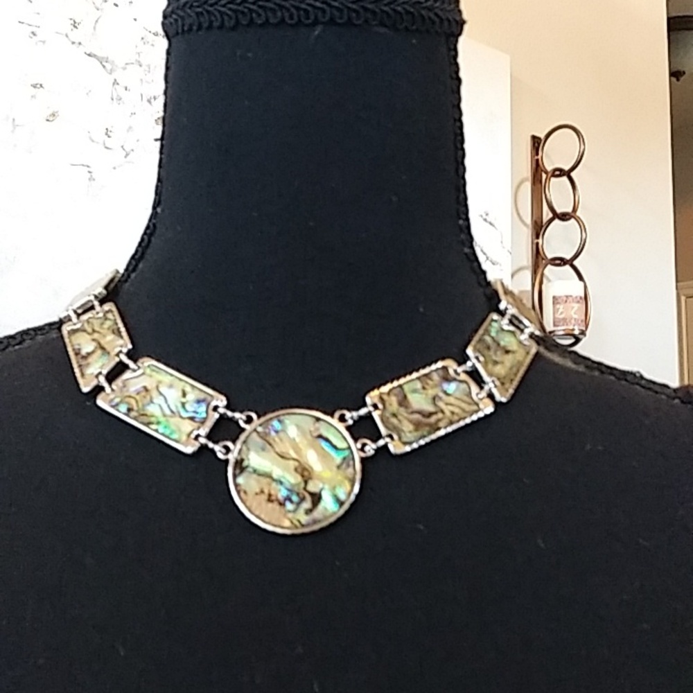 Silver Multi Colored Asymmetrical Stament Necklace - Picture 8 of 17